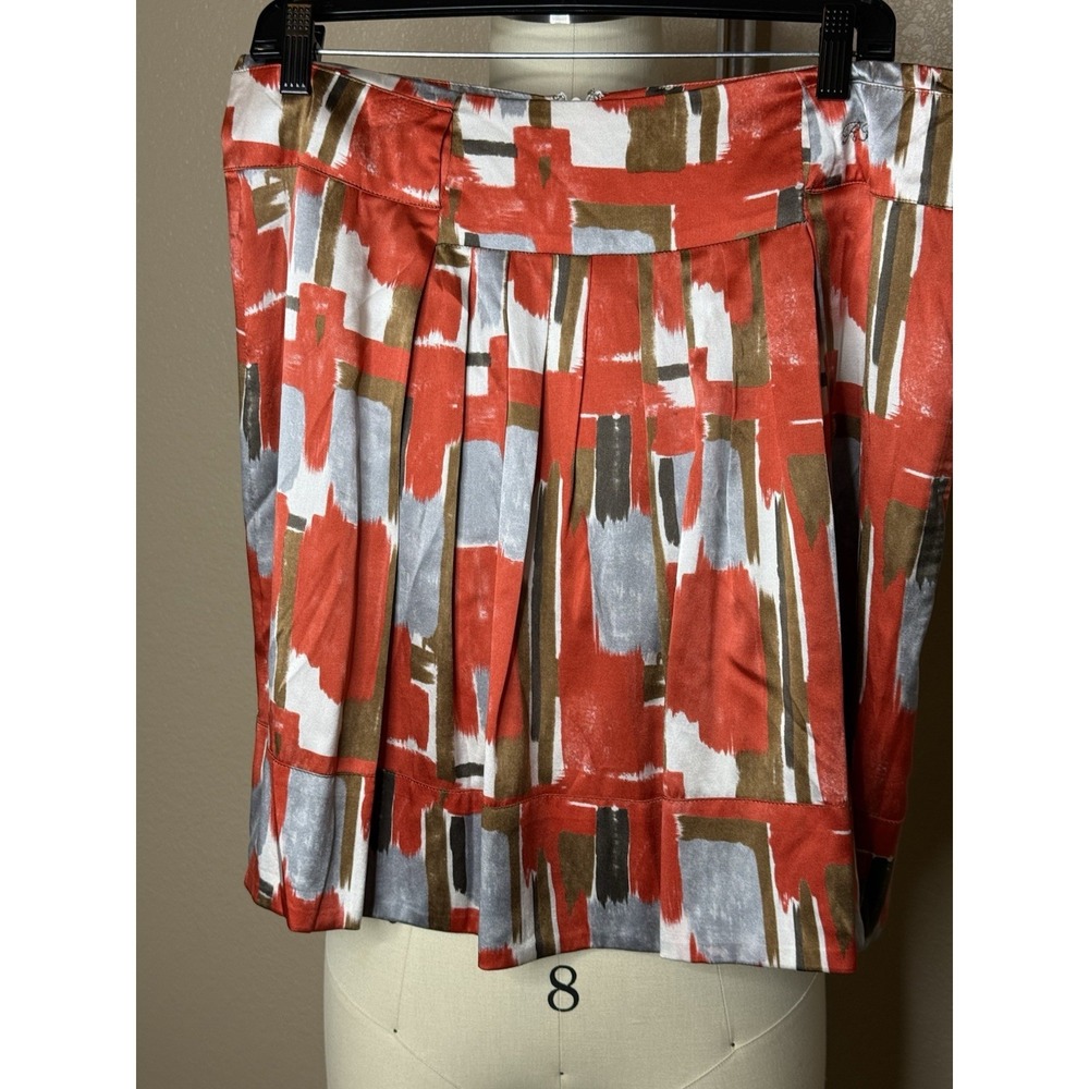 River Woods Women's 100 % Silk Lined Skirt Abstract Print Sz‎ 8 Pleated